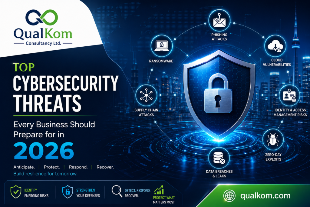 Business cybersecurity concept showing AI-powered threat detection, ransomware protection, Zero Trust security, and cloud security for modern organizations in 2026.